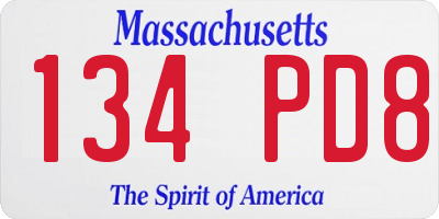 MA license plate 134PD8