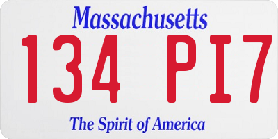 MA license plate 134PI7