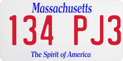 MA license plate 134PJ3