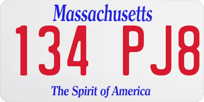 MA license plate 134PJ8