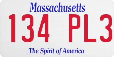 MA license plate 134PL3