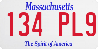 MA license plate 134PL9