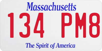 MA license plate 134PM8