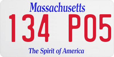 MA license plate 134PO5