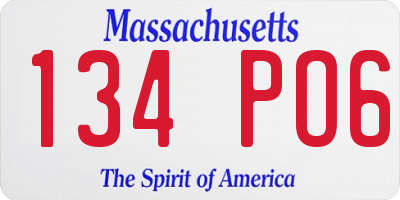 MA license plate 134PO6