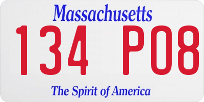 MA license plate 134PO8