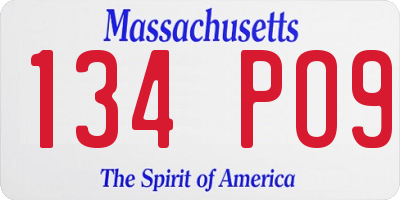 MA license plate 134PO9