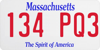 MA license plate 134PQ3