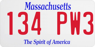 MA license plate 134PW3