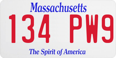 MA license plate 134PW9