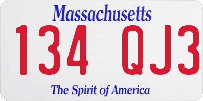 MA license plate 134QJ3