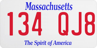 MA license plate 134QJ8