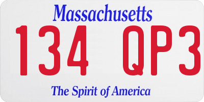 MA license plate 134QP3