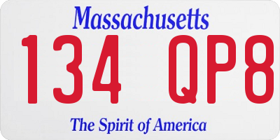 MA license plate 134QP8