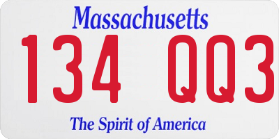 MA license plate 134QQ3