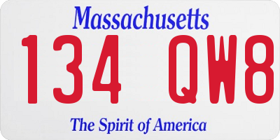 MA license plate 134QW8