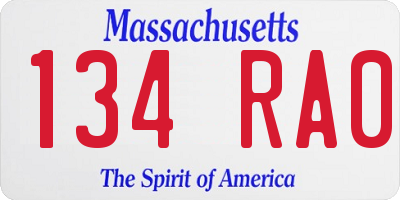 MA license plate 134RA0