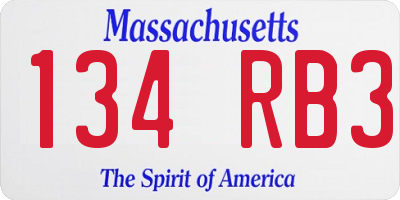 MA license plate 134RB3