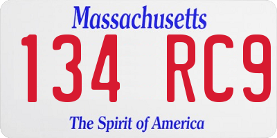 MA license plate 134RC9