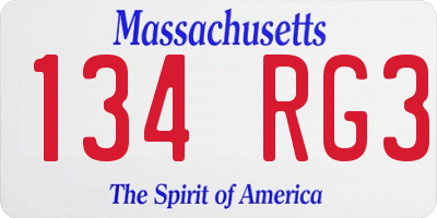 MA license plate 134RG3