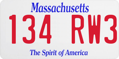 MA license plate 134RW3