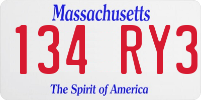 MA license plate 134RY3