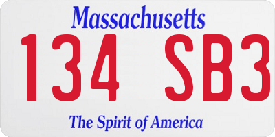 MA license plate 134SB3
