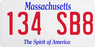 MA license plate 134SB8