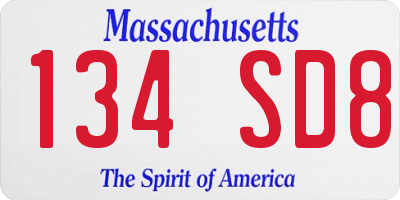 MA license plate 134SD8