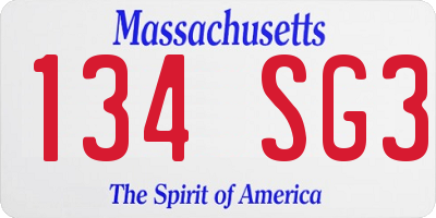 MA license plate 134SG3
