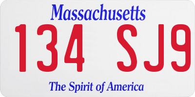 MA license plate 134SJ9