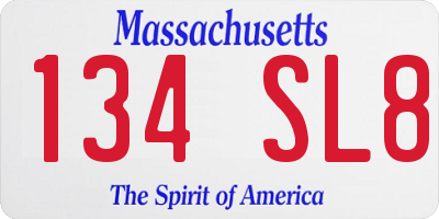 MA license plate 134SL8