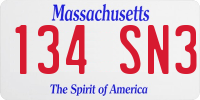 MA license plate 134SN3
