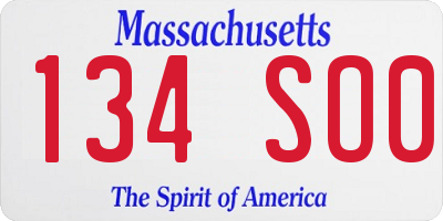 MA license plate 134SO0