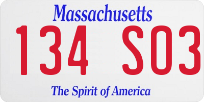 MA license plate 134SO3
