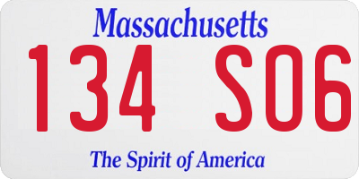 MA license plate 134SO6