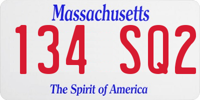 MA license plate 134SQ2
