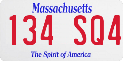 MA license plate 134SQ4