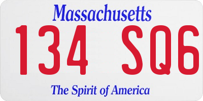 MA license plate 134SQ6