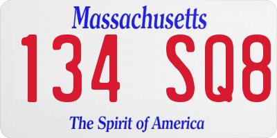 MA license plate 134SQ8