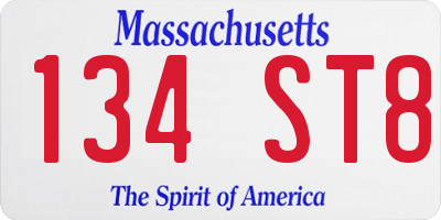 MA license plate 134ST8