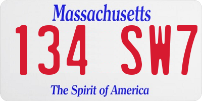 MA license plate 134SW7