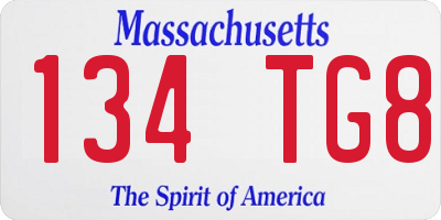 MA license plate 134TG8