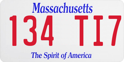 MA license plate 134TI7