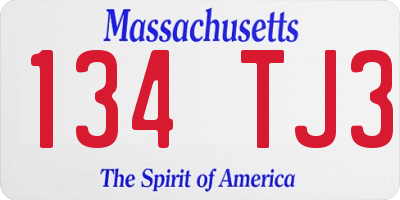 MA license plate 134TJ3