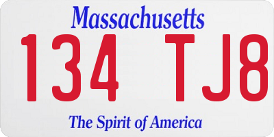 MA license plate 134TJ8