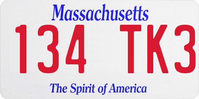 MA license plate 134TK3