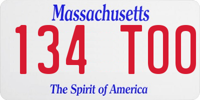 MA license plate 134TO0