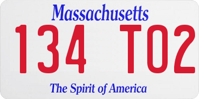 MA license plate 134TO2