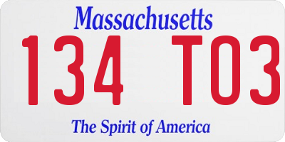MA license plate 134TO3